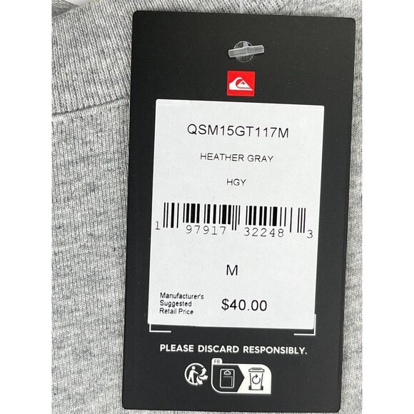Quiksilver Mens Medium T-Shirt Kauai Heather Gray Logo Print Cotton Crew Neck - Picture 11 of 14